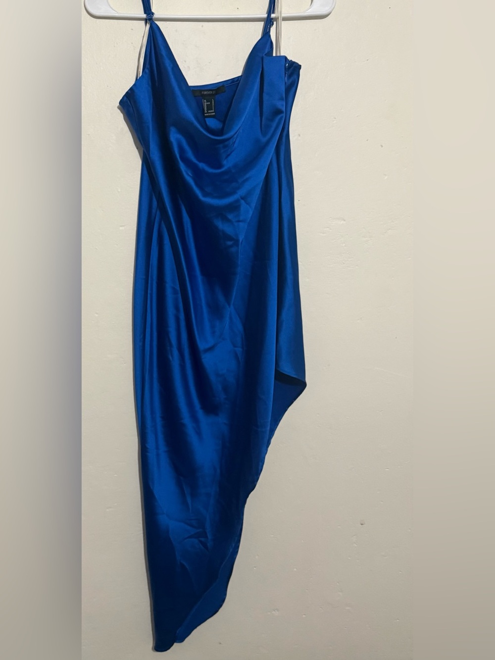 Forever 21 Satin Asymmetrical Slip Dress in Cobalt Blue